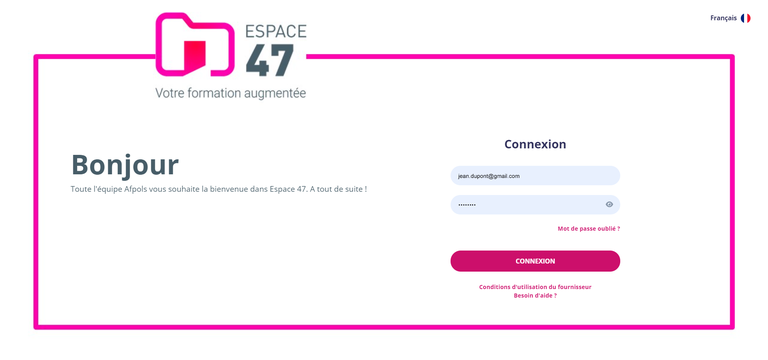 capture d'écran accueil espace 47